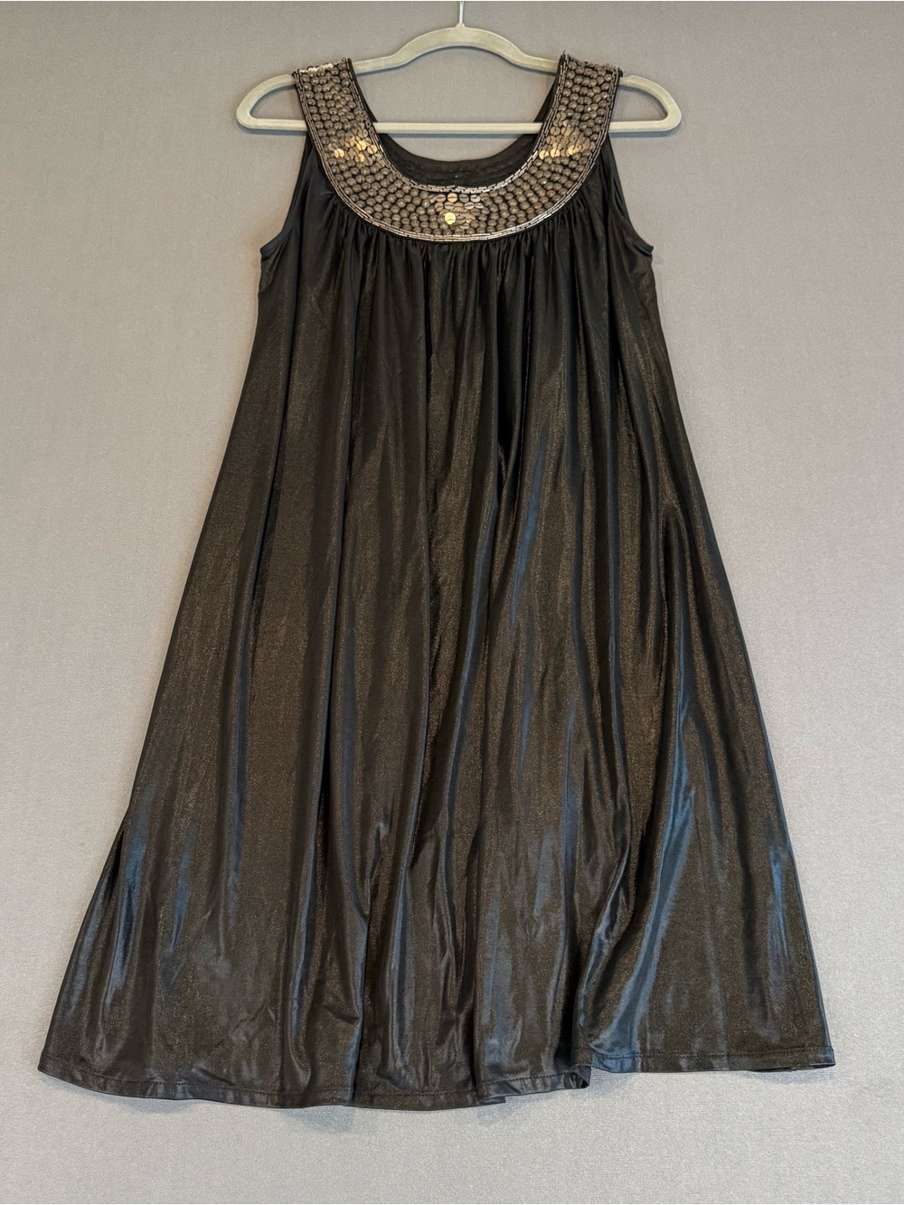 Lucca Black Beaded Sequin Sleeveless Flowy Dress Women’s M Boho Party